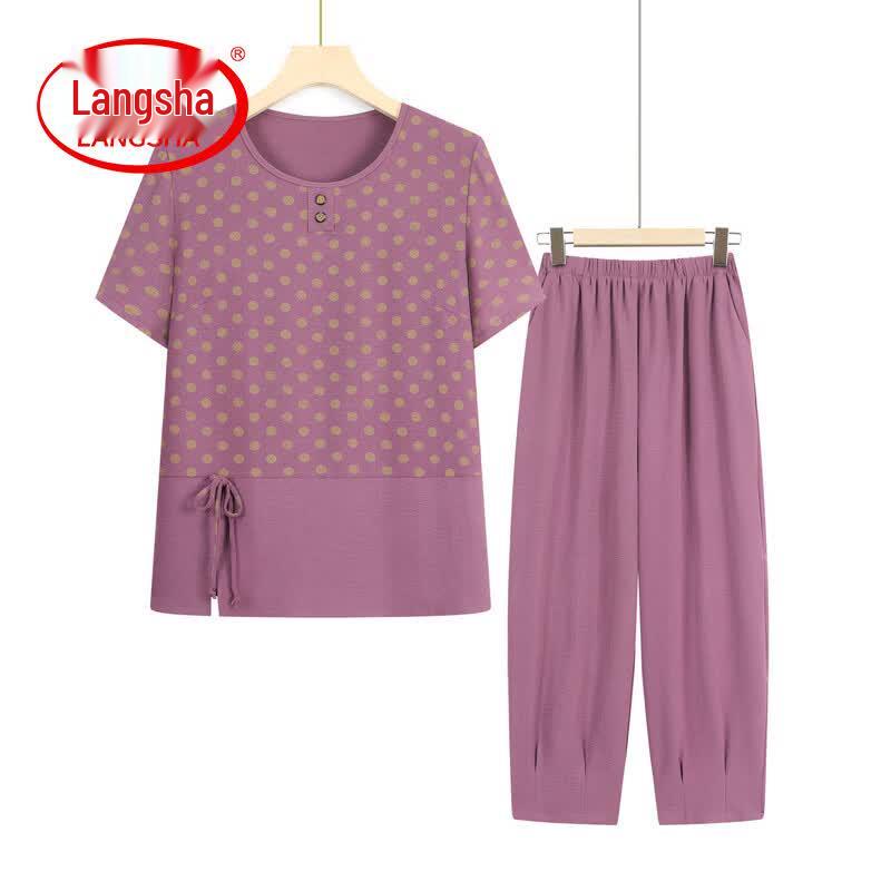 Langsha Women s Plus Size Cotton Linen T-shirt & Shorts Set 2XL