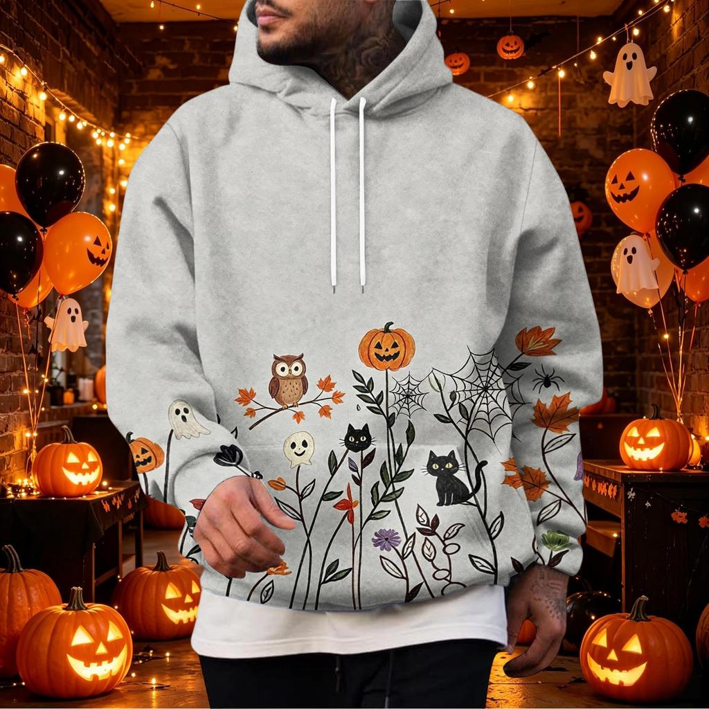 Men's Hoodie with Halloween Print Single Pocket Casual Pullover Top