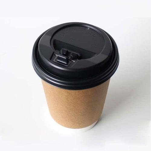 [Plastic Cups/Paper Cups] Takeout Disposable Cups, 80mm Diameter, 8oz, Double-Layered Insulated Kraft Cups with Opening Lids (Pack of 100)