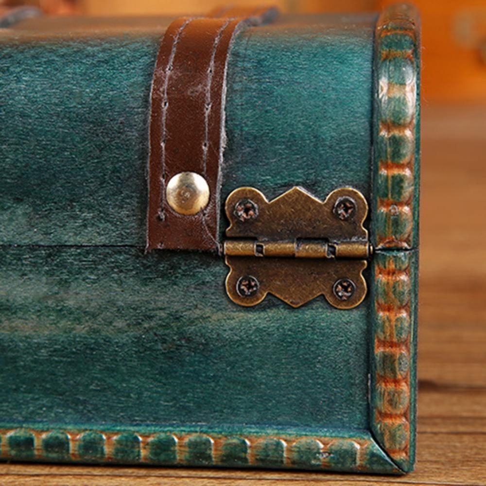 Wooden Jewelry Organizer Box With Buckle Lock Storage Box Decorative Retro Treasure Chest  Sundries