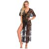 Summer Women's Erotic Underwear Sexy Lace Mesh Perspective Deep V Long Dress Erotic Nightgown Set