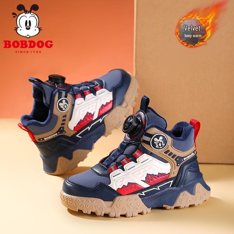 Babudou Fleece-Lined Children's Hiking Shoes: 2025 Autumn/Winter Cold-Resistant, Wear-Resistant, Non-Slip Sports Shoes for Medium and Large Kids.