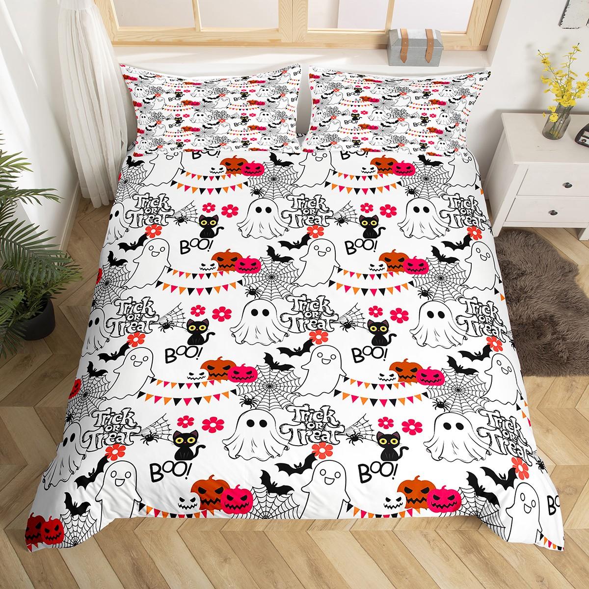 

Homewish Teen Trick or Treat Duvet Cover Set,Halloween Spider Web Bedding Set,Horror Ghost Pumpkin Bed Set DE XS 100x135cm 2pcs&set