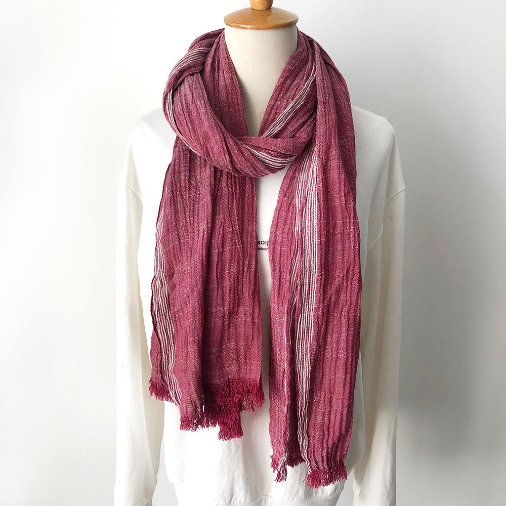 Japanese & Korean Style Autumn/Winter Unisex Striped Scarf In Cotton, Linen & Silk