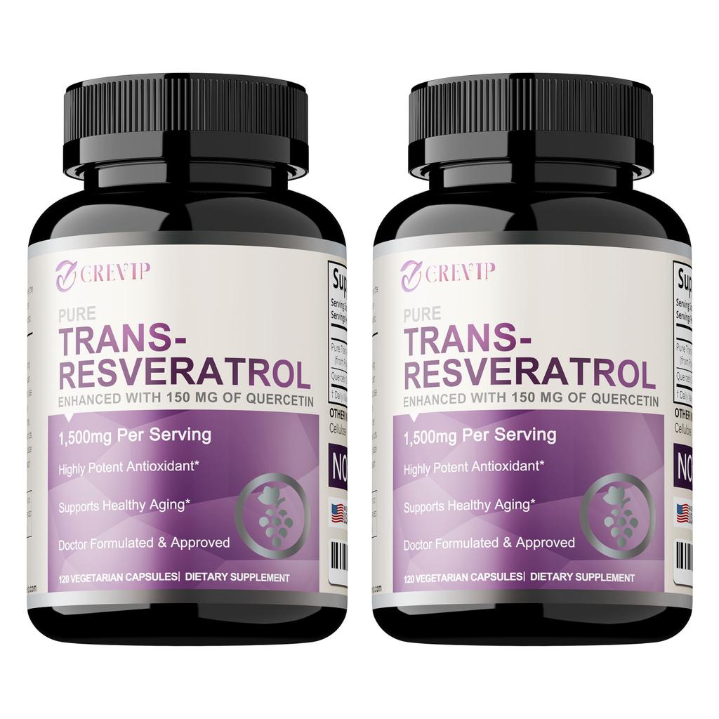 GREVIP Reine Trans-Resveratrol und Quercetin Kombinationskapseln, Leicht Absorbiert, 120 Kapseln, Geeignet für Erwachsene