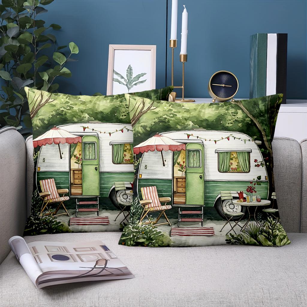1 Pieces Vintage Camper Patterned Decorative Throw Pillows Polyester pillowcase, sofa decorative cushion cov Headboard Pillow