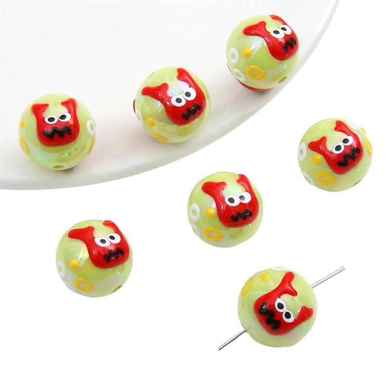 Hand-drawn Acrylic Beads Cute 16mm Spacer Charms for Keychain Jewelry DIY