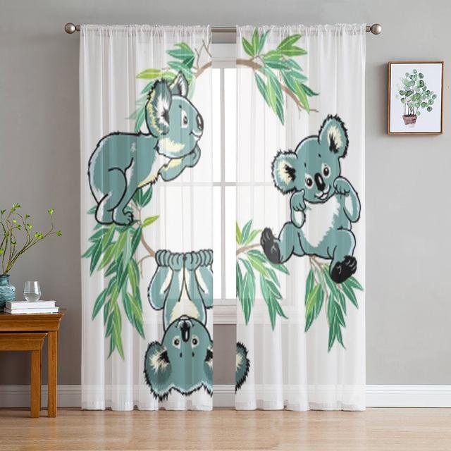 Autumn Forest Cartoon Animals Bear Fox Owl Sheer Curtains for Windows Tulle Curtains for Living Room Bedroom Children Room Decor