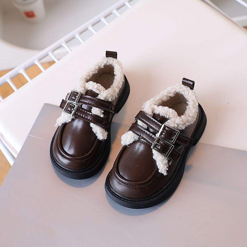 Children's small leather shoes Girls' winter 2025 new velvet warm women's treasure shoes autumn and winter students British winter shoes