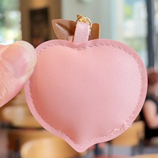 Keychain Pendant Peach-Shaped Card Holder Faux Leather Access Card Case Simulated Fruit Keychain Decorative Valentine Day