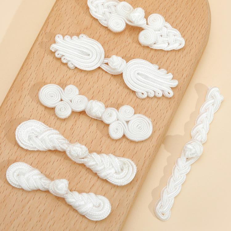White Nylon Frog Buttons, Handmade Rope Woven Chinese Tang Suit Qipao Retro Flower Accessories