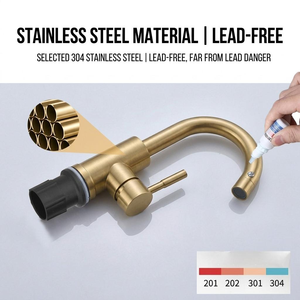 Arrival Light Luxury Gold Bathroom Basin Faucet Modern Stainless Steel Hot & Cold Water Mixer Tap for Vessel Sink