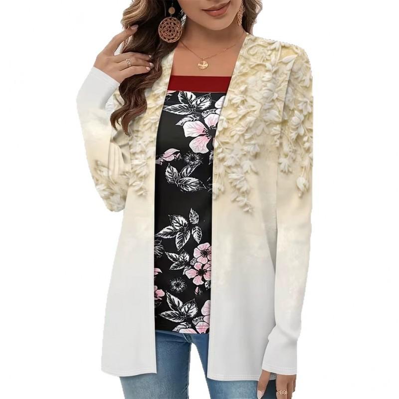 2026 Casual Open Front Cardigan Mid-Length Coat 3D Pumpkin Ghost Print