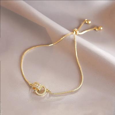 Trendiger Kreis ineinandergreifender goldfarbener Charm-Armreif für Damen Herren Persönlich Armband Party Mädchen Exquisite Accessoires Zirkon