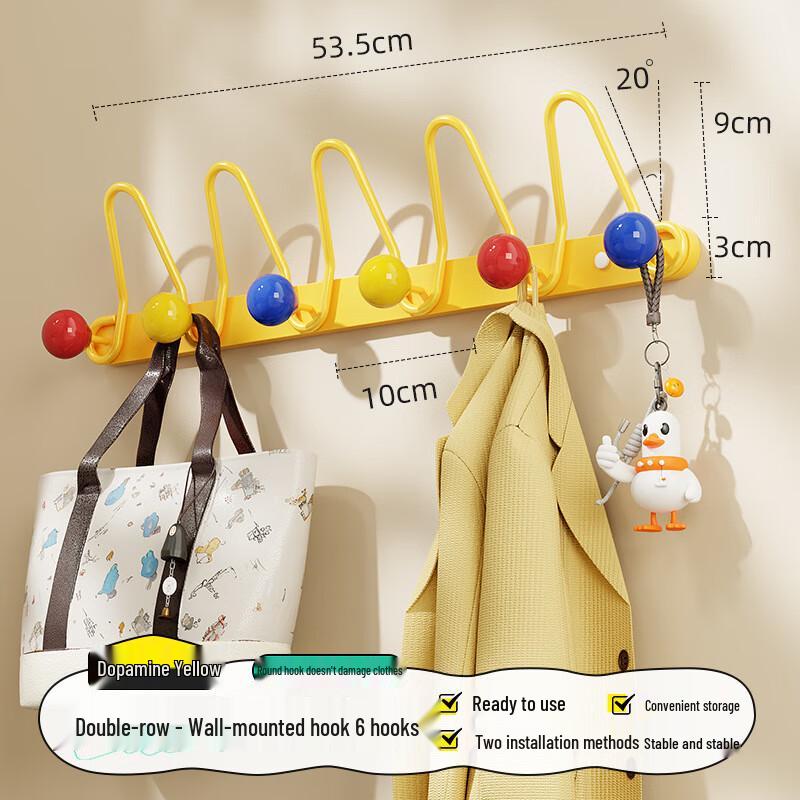 Punch-Free Iron Wood Multi-functional Hook Rack with Cup Holder