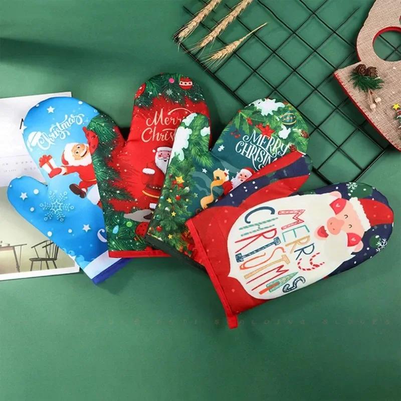 Kitchen Gloves Insulation Merry Christmas Pad Cooking Microwave Gloves Baking BBQ Oven Pot Holders Oven Mitts Potholder Pad
