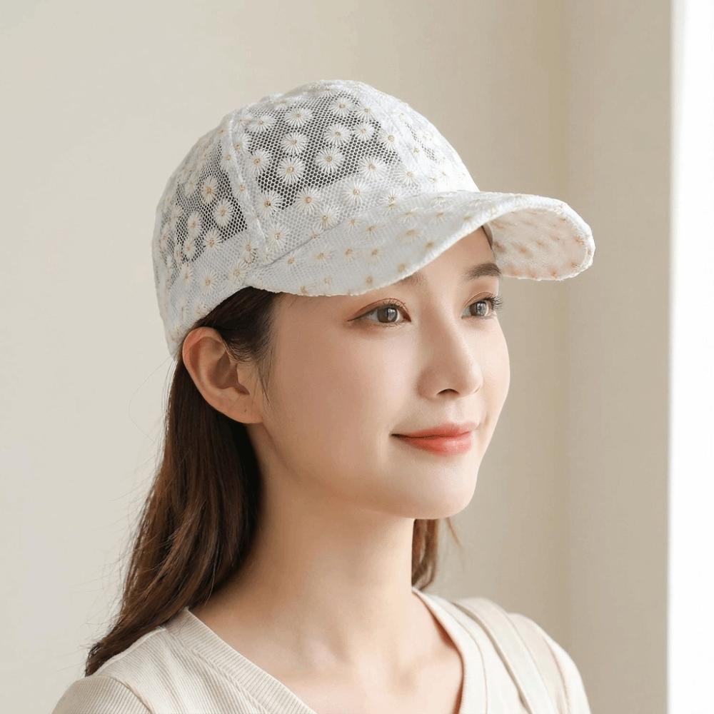 Adjustable Flower Baseball Cap Embroidered Mesh Peaked Hat Casual Visors Cap  Outdoor