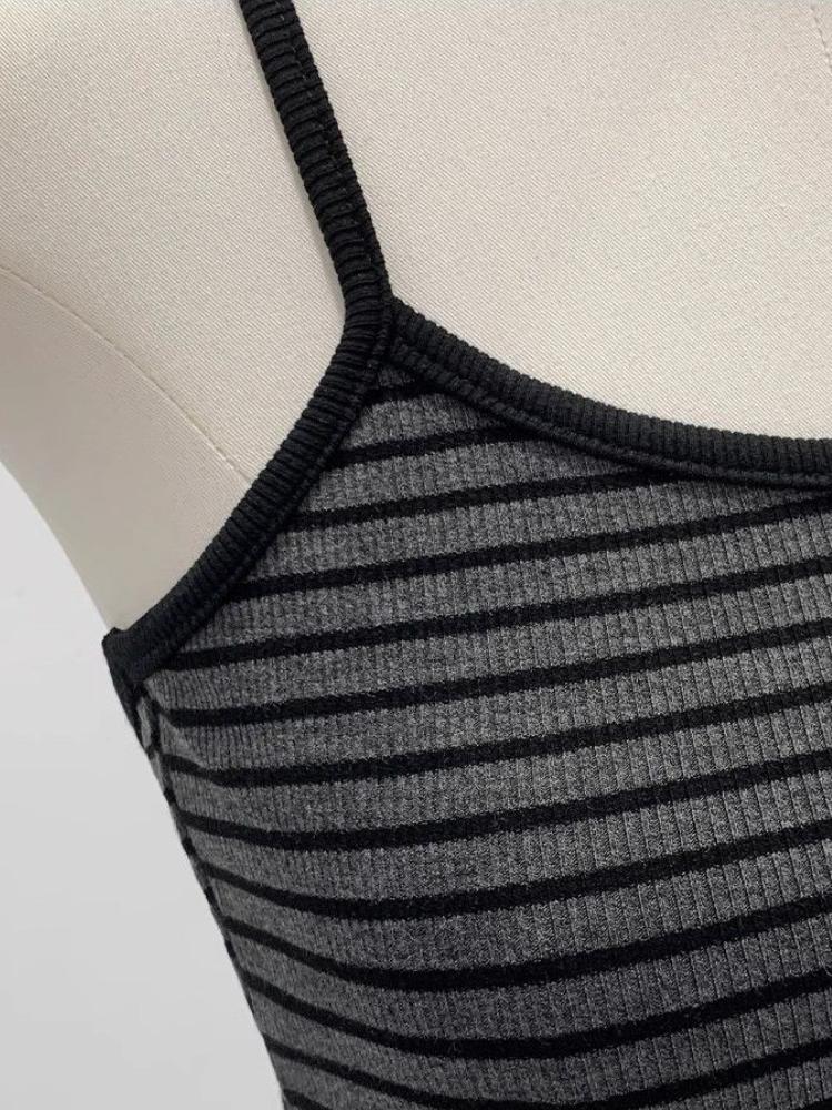 Y2k Striped Tank Top Women Backless Square Neck Crop Tops Going Out Sleeveless Spaghetti Strap Vest Vintage Camisole Streetwear