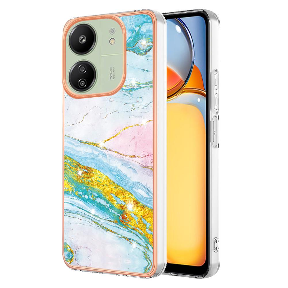 For Xiaomi Redmi 13C 4G/13C 5G/13R 5G/Poco M6 5G/Poco C65 4G TPU Case with IMD Marble Pattern Electroplated Back Cover