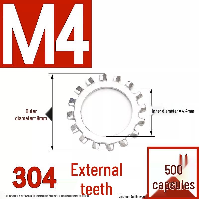 304 Stainless Steel External & Internal Tooth Lock Washer, Anti-Slip, Anti-Loosening, Size M6-M30