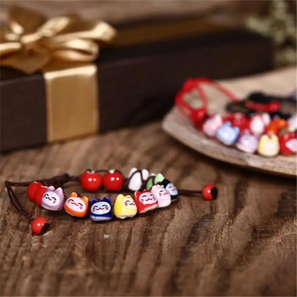 Chinese Style Ceramic Maneki Neko Bracelet Handmade Lucky Cat Cat Bead Bracelet Polymer Clay Jewelry Accessories