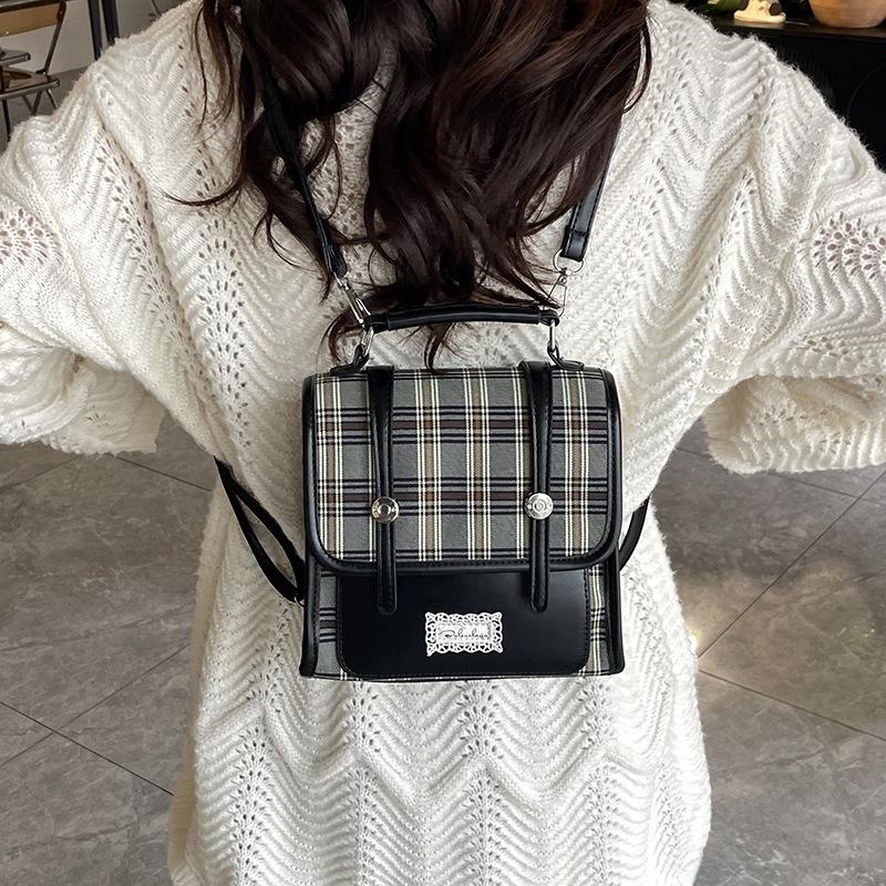 Niche design backpack women's 2025 new autumn fashion high-end small backpack trend plaid handbag bag