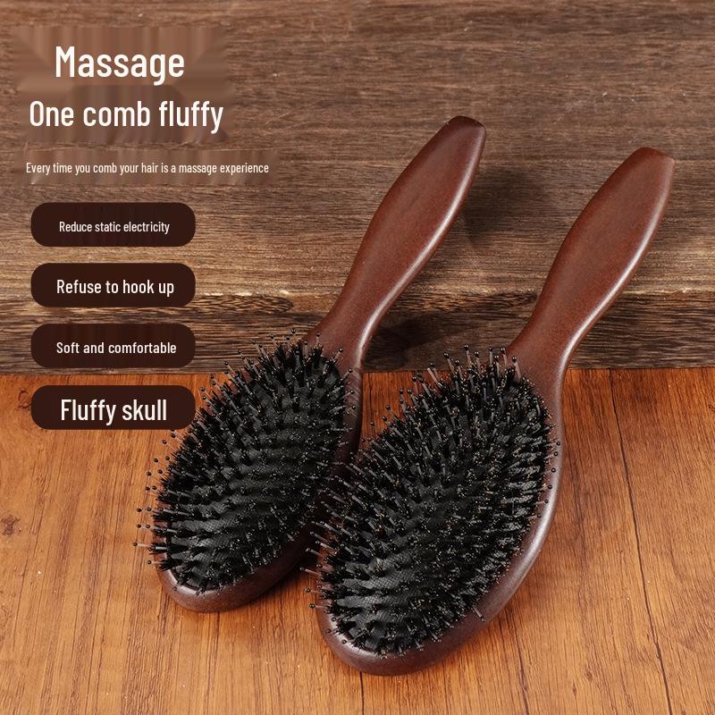 Beech Wood Air Cushion Comb with Pig Bristle for Hair Styling and Scalp Massage