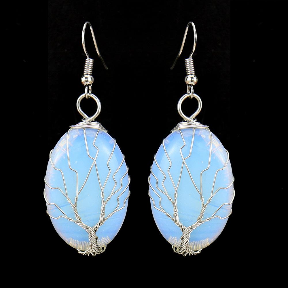 

Winding Multicolor Natural Crystal Stone Oval Tree Of Life Earrings Stud Earrings Pendant E46