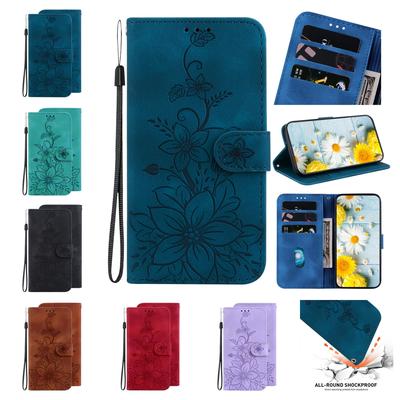 Für Xiaomi Series.Redmi K60,Redmi 12,Redmi 10,Redmi 9C,Redmi Note 9 Pro,Redmi K20...Prägeprozess Lily Flower Wallet Leder Flip Cover Case