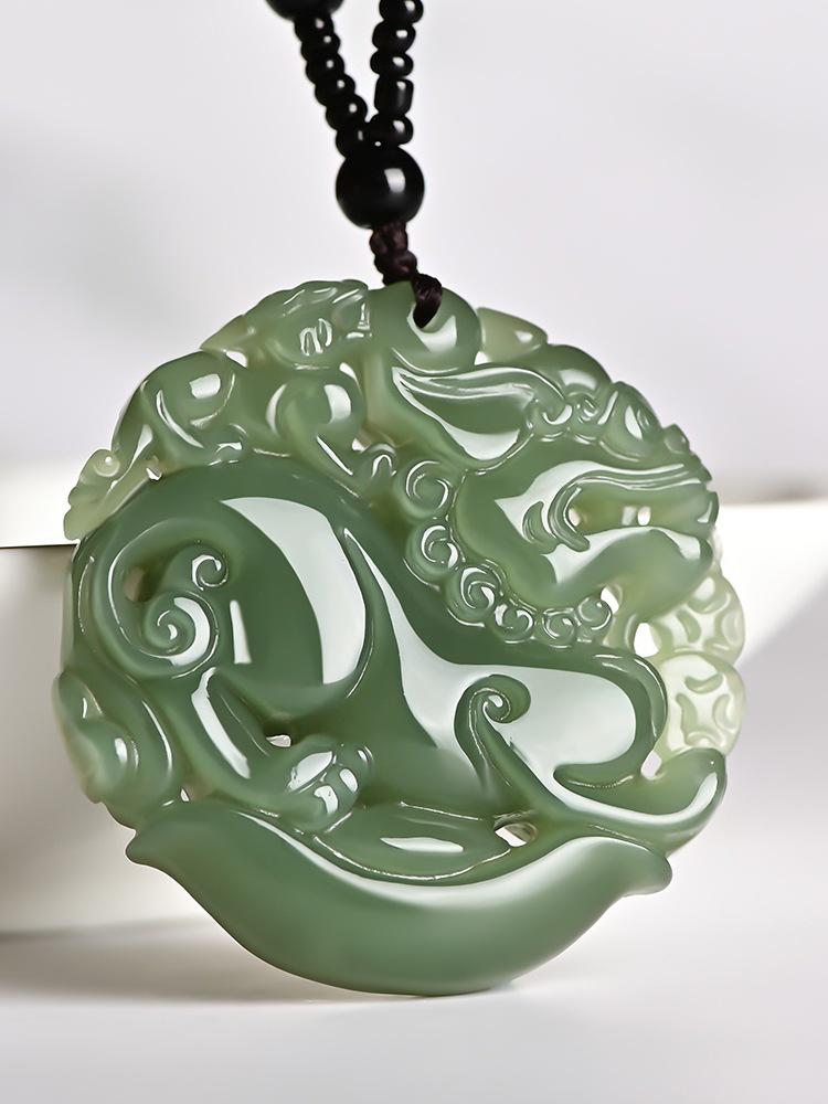 Unisex Clear Water Hetian Jade Pixiu Pendant, Double-Sided Carving with Certificate
