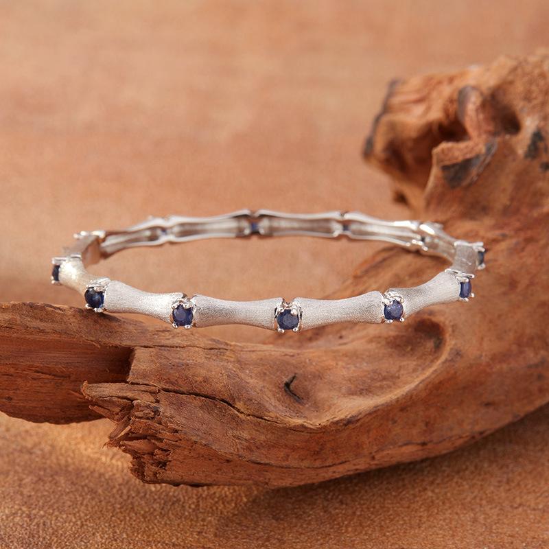 Natural Sapphire Bracelet S925 Sterling Silver Color Treasure Bracelet Women'S Brushed Craft Light Luxury Jewelry