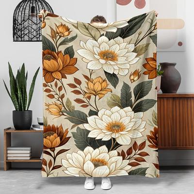 1pc Floral Pattern Blanket Polyester Fabric Machine Washable Suitable for Bedroom Living Room Decoration