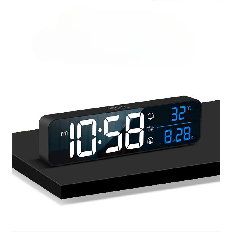 Charging Version Large Screen LED Digital Music Wall Clock Weekday Sleeping Table Clock 2 Alarm Clock Intelligent Voice Control Dimming