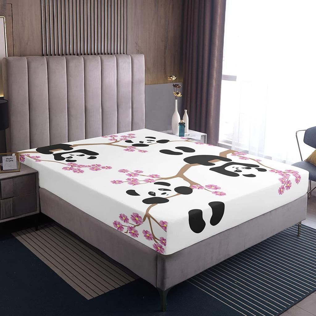 Cartoon cherry blossom panda pattern bed hat four-piece bedding set bedroom dormitory bedding decoration