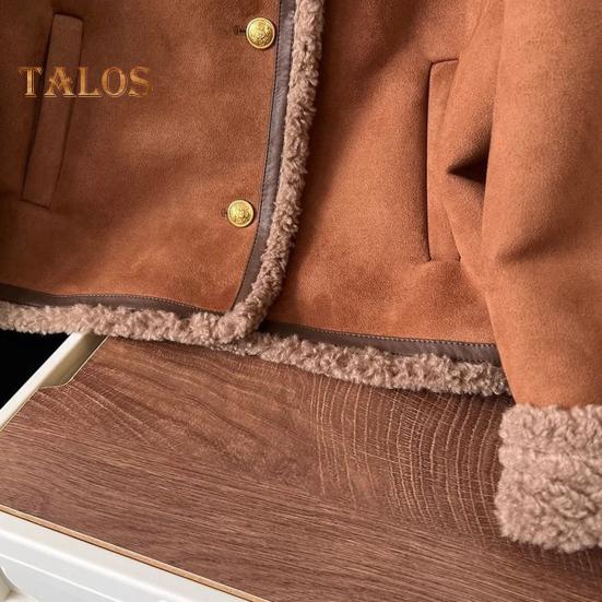 Wintermantel für Damen, dicker Plüsch, kurzer Typ, Rundhalsausschnitt, reine Farbe, einreihig, locker, hält warm, tägliche Schulpendeljacke