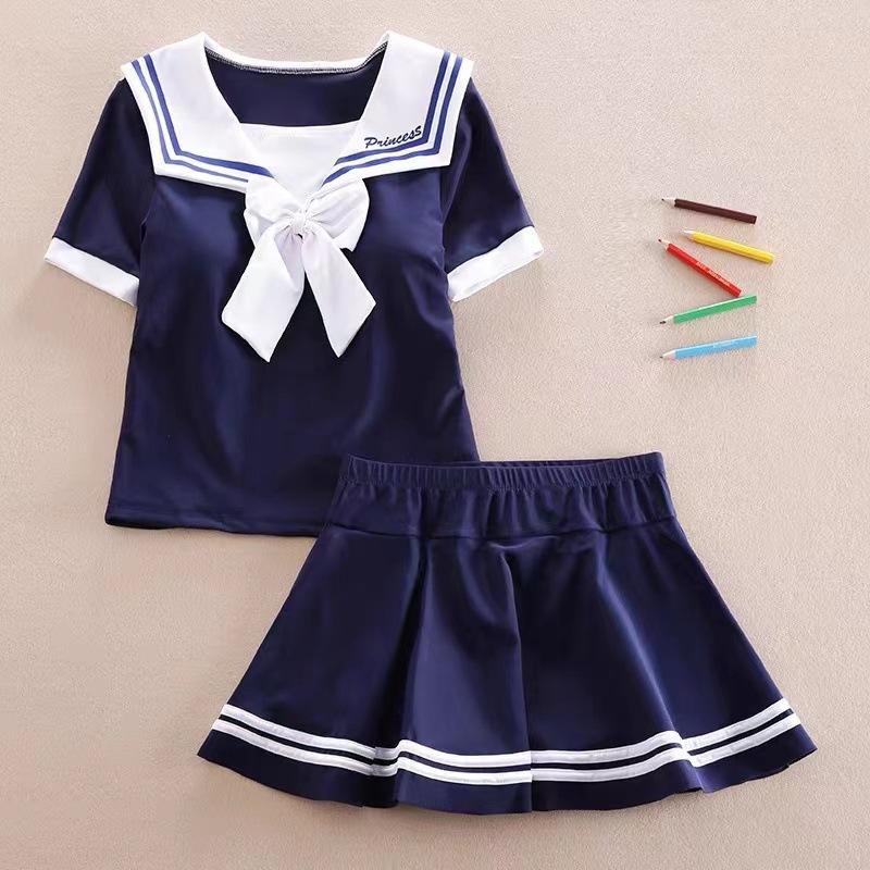 Children s swimsuit girls split fashion middle and older children girls swimsuit summer foreign style vacation swimsuit student Internet celebrity l (within 15-22.5kg ) темно-синий