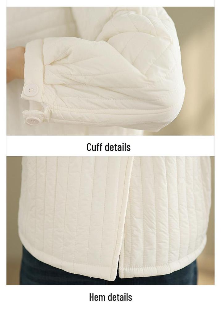 Available: Quilted Women's Korean-Style Loose Winter Jacket with Irregular Placket and Round Neck.