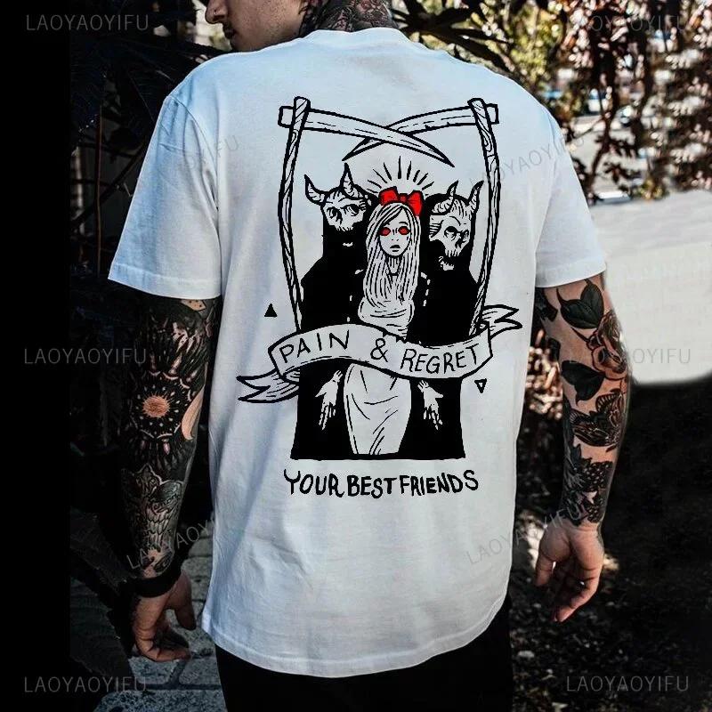 Horror Devil Dark Punk Skull Graphic Tshirts Harajuku Retro T Shirt Unisex Black White Casual Tee Summer Oversized Tee Camisetas