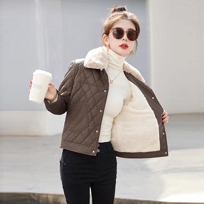 Leather Jacket Women's Autumn and Winter Short New Slim and Thin Versatile Velvet Thick Leather Cotton-padded Coat