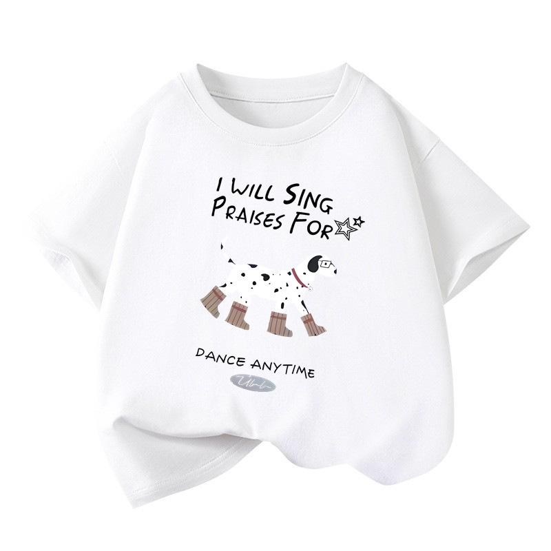 Korean Style Dachshund Cartoon Print Kids' Cotton T-Shirt - Cute & Casual Short Sleeve
