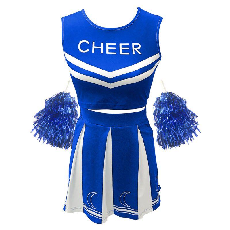 4-12 Years Kids Girls Cheerleader Costume Set Sleeveless Top Skirt Pompoms and Socks