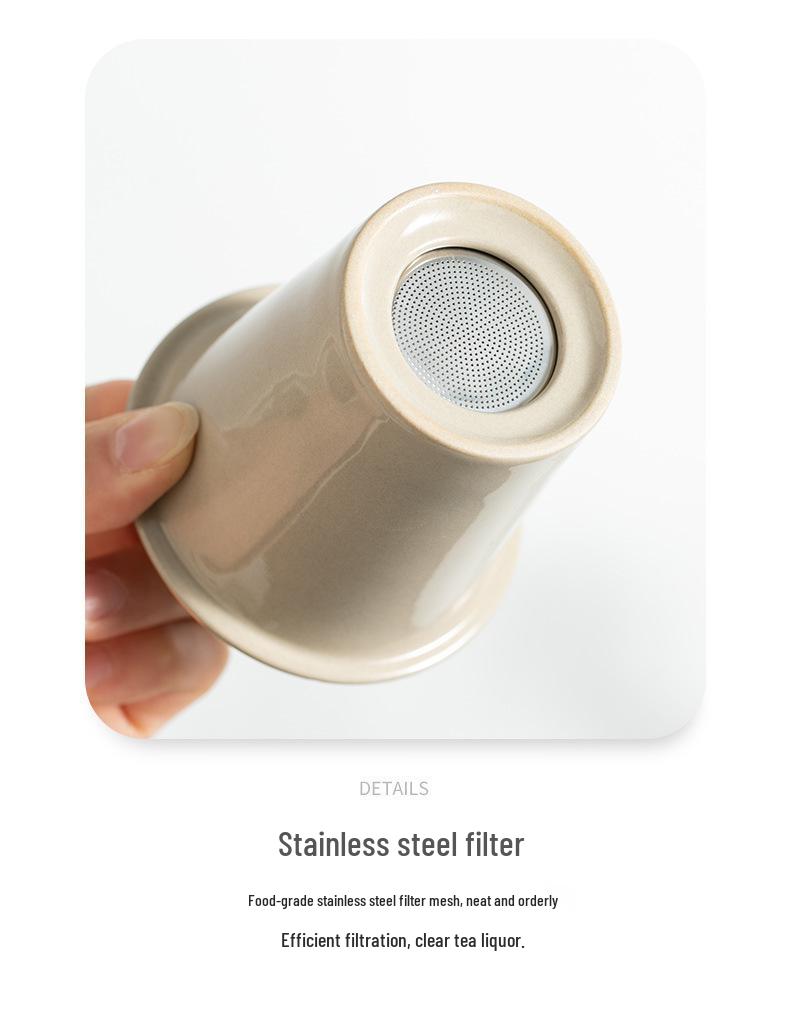 Ceramic Tea Cup with Water Separation, Large Capacity, All-Ceramic Filter, Walnut Wood Handle, Customizable Logo.