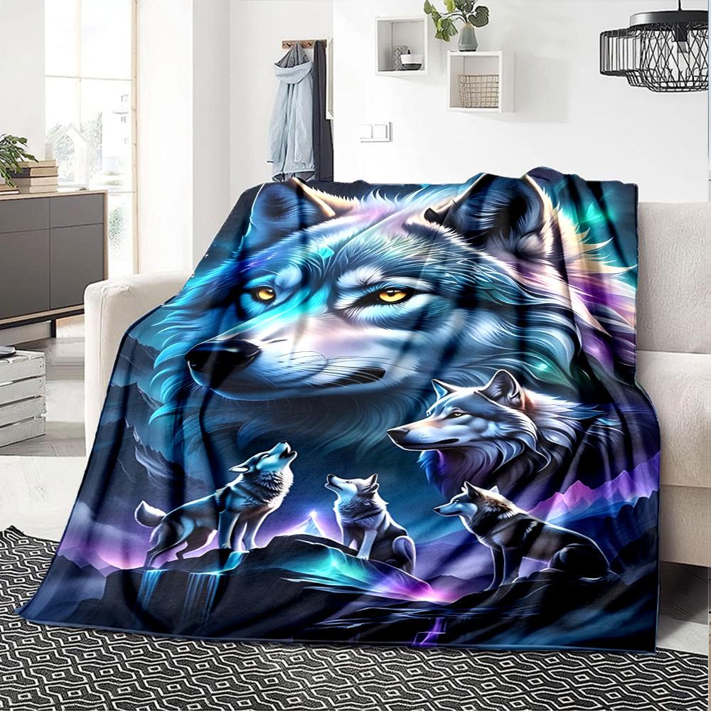 

1 шт. Пледі з вовками на ніч, м який, теплий, для сну, для дивана, софи, офісу, ліжка, кемпінгу, подорожей, зручний 130cmx150cm