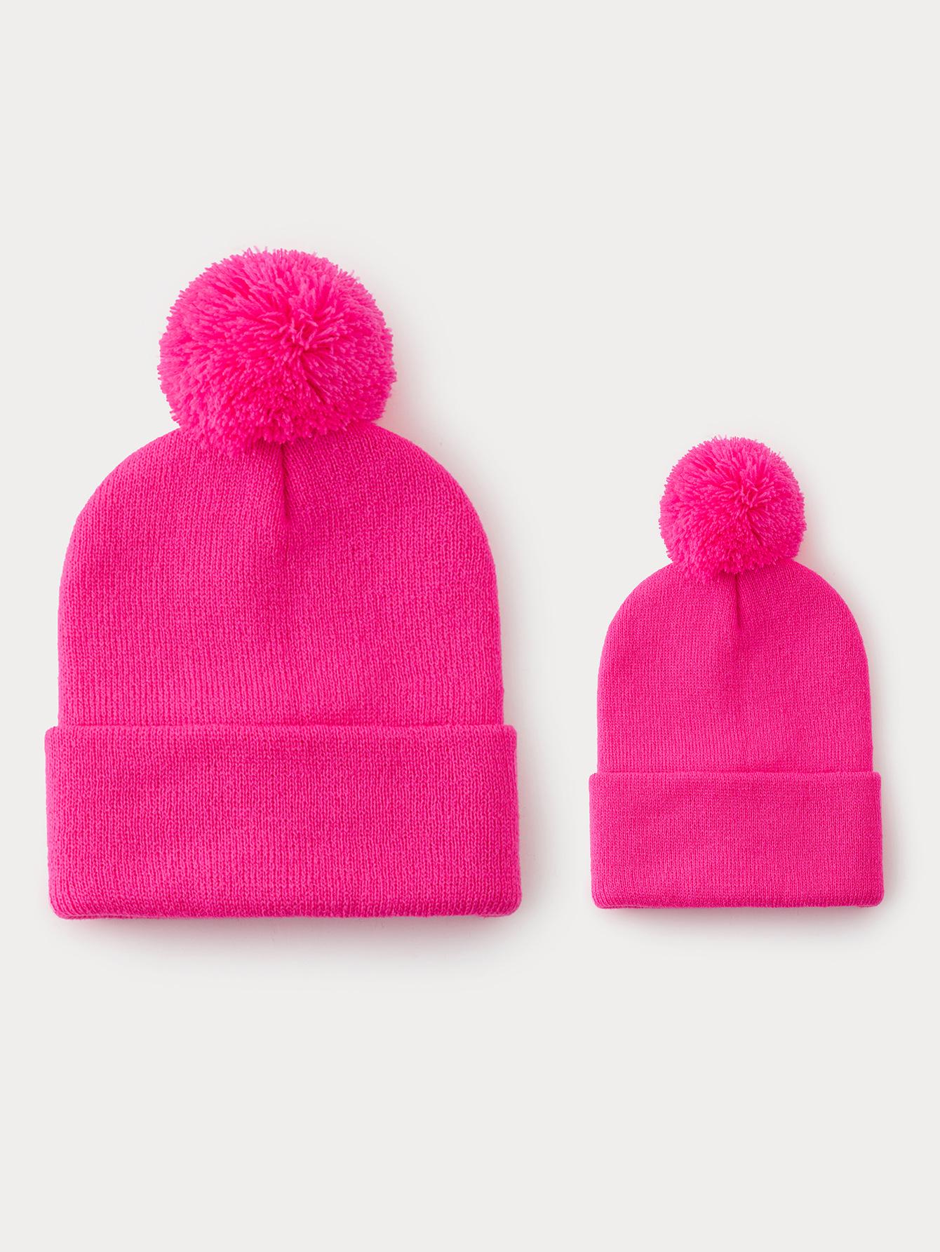 

Unisex Plain Knit Wool Hat with Pom-Pom: Warm, Windproof, Rolled Brim, Ear Protection for Autumn and Winter Outdoors Children (2-8 years) розы красного