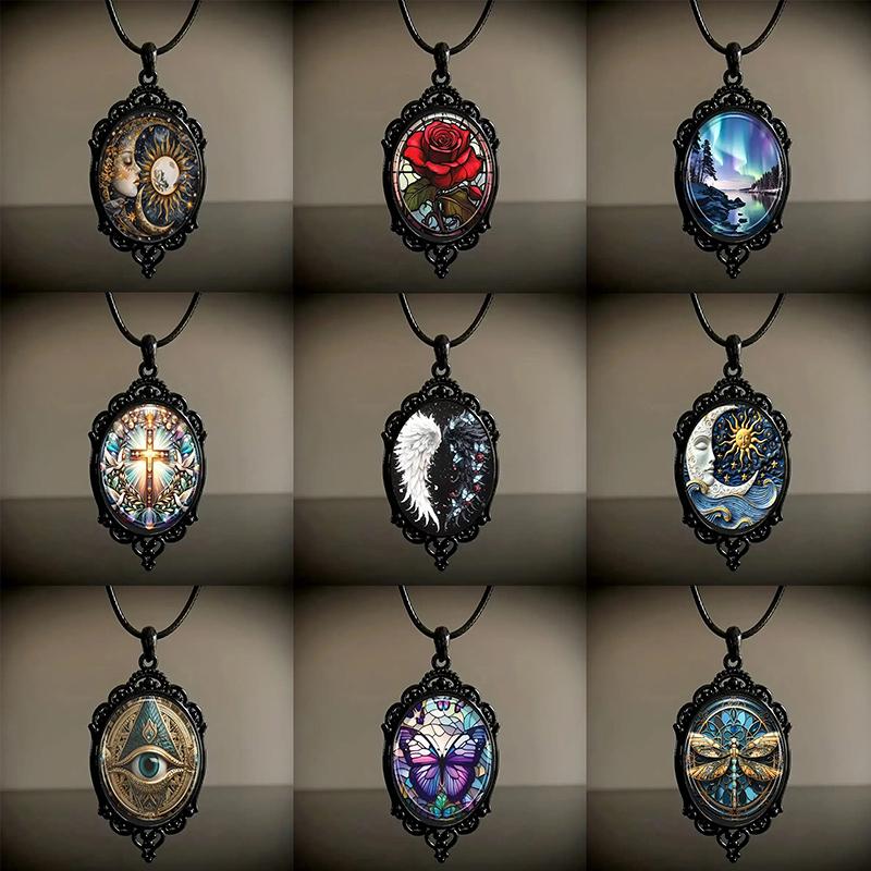 Retro Gothic Moon And Sun Pendant Necklace Women Men Punk Cross Metal Leather Rope Chain Vintage Jewelry Gift