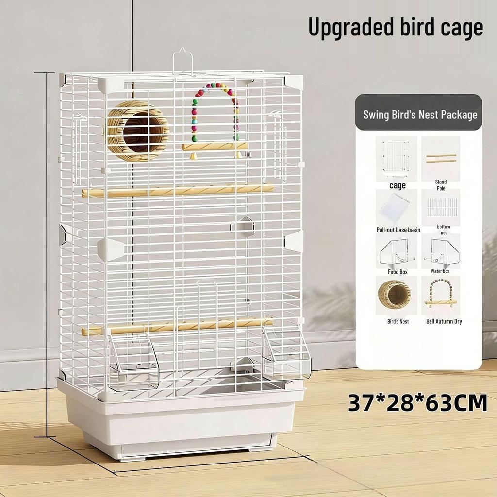 Deluxe Horizontal Wire Parrot Cage for Budgerigars - Anti-Splash Design