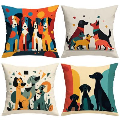 4Pcs Cute Dog Theme Digital Printing Pillow Cover Short Plush Suitable Living Rooms Bedrooms Sofas Throw Cushion Cover