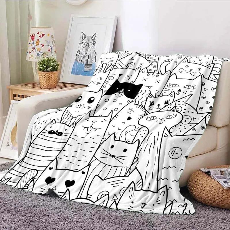 Cute Cat Series Printed Blanket for Sofa Bed Travel Camping Living Room Office Conditioning Blanket for All Seasons Gifts
