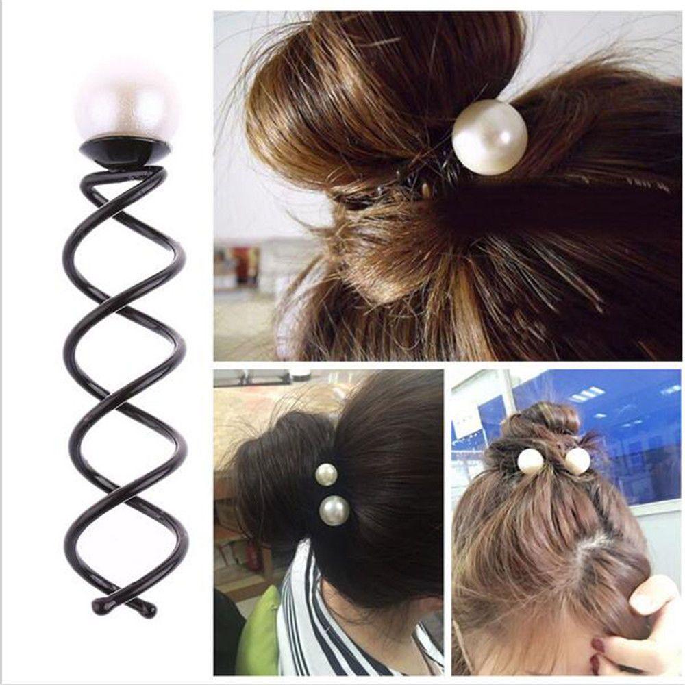 4pcs Women Fashion Hair Pins Spin Hair Accessory Hair Barrette Big Pearl Screw Clip Twist