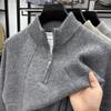 Men's Retro Jacquard Half-Zip Knit Sweater - Casual Solid Color Warm Base Layer